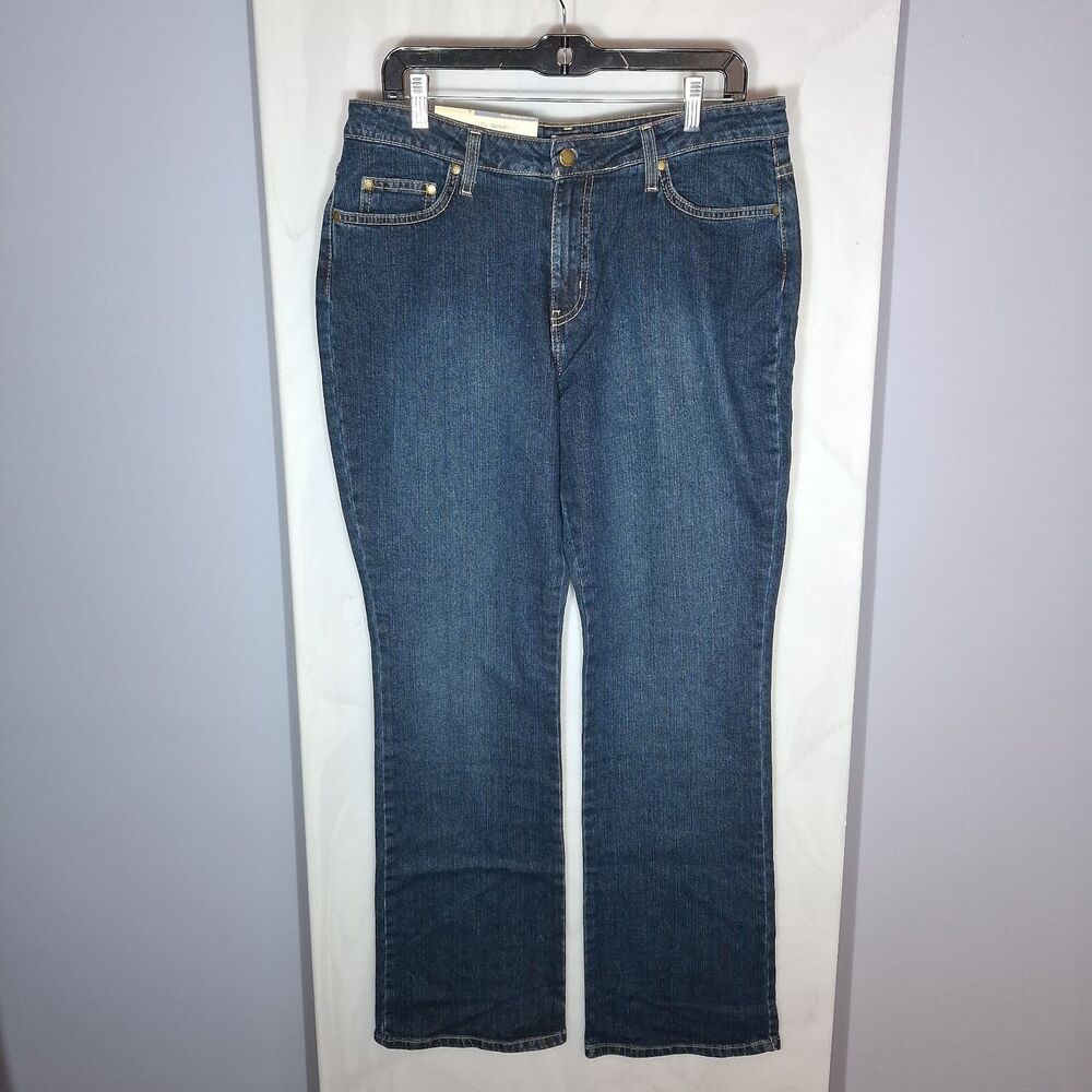St John's Bay Jeans Womens 14 Long Tall Bootcut Straight Mid Rise Blue Denim NWT